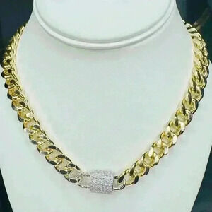 Gold Chunky Pave Lock On Cuban Link Chain Magnetic Closure